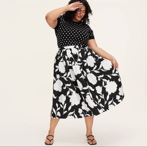 🎚️Kate Spade Rose Volume Midi Skirt - kate spade Floral Black and White skirt
